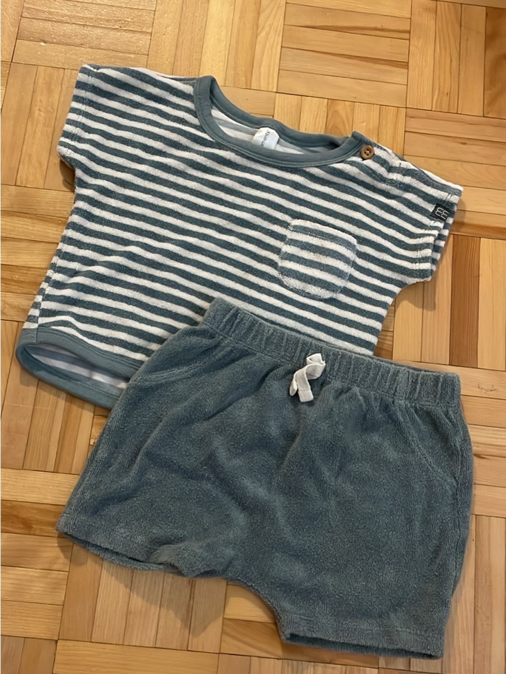 Striped Teal Kids Matching Set - Soft Tee & Shorts